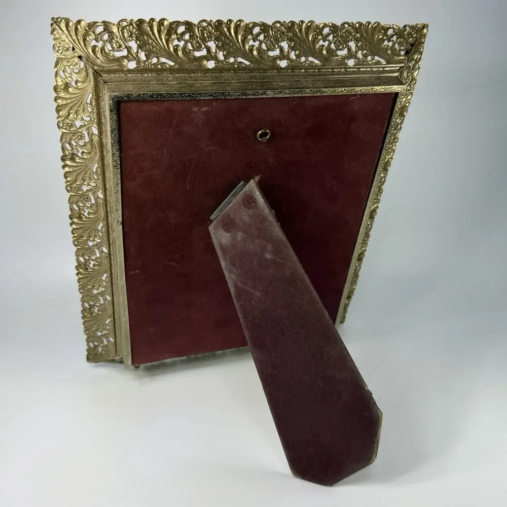 Vintage Gold White Ornate Filigree Metal Photo Frame 8x10